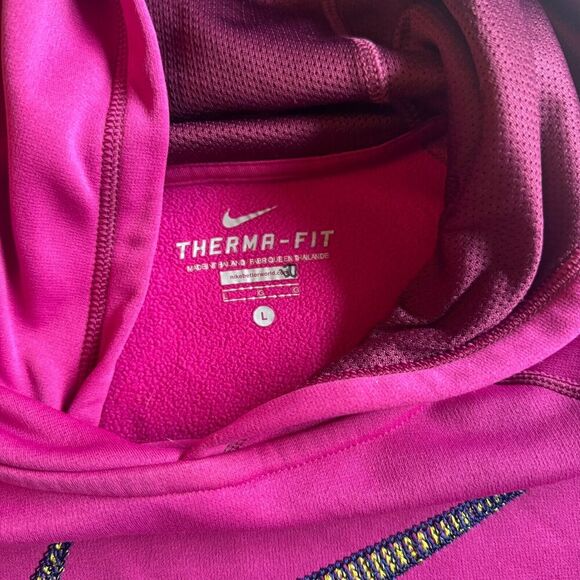 Womens Large Nike Thermafit Hoodie Pullover Sweatshirt Purple Gold Swooshstripe - Picture 4 of 9